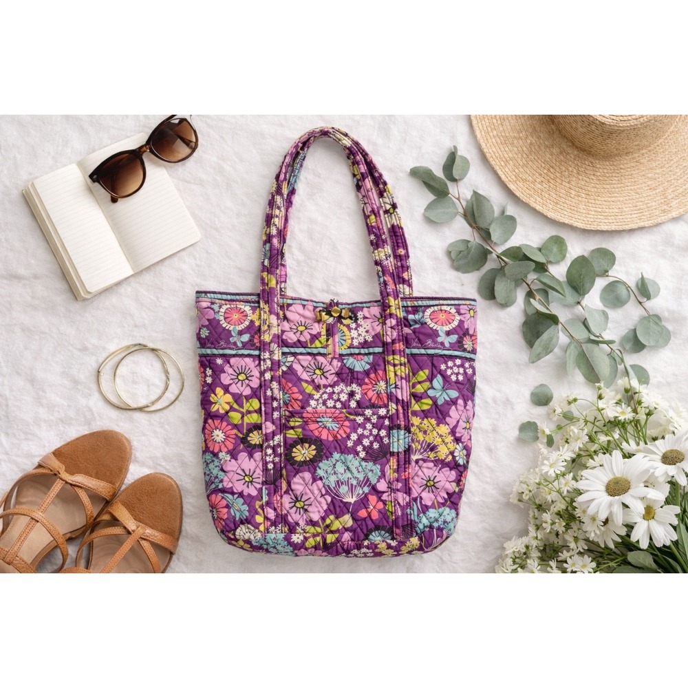 Vera Bradley Purple Punch Floral Quilted Cotton Shoulder Bag Tote Toggle Closure